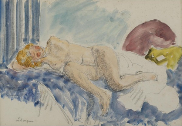 Young Woman on Blue Sofa by Henri Lebasque